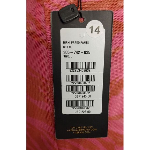 VIX Cover Up Pareo Pants L Pink Mesh Diani Zebra Sheer Resortwear - Picture 8 of 10